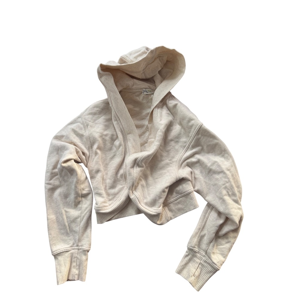 Aerie‎ Beige Hooded Cropped Cardigan Sweater Women's Size M Cozy Neutral